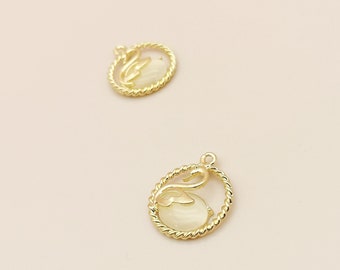 2 Pcs Gold Swan Charm, Elegant Bird Pendant for Necklace or Earring Jewellery