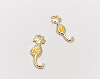 4 Pcs Gold Cat Charm, Enamel Kitten Pendant for Dainty Jewellery Finding