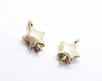 Star Shaped Earring Connectors, 24 Karat Gold Brushed Finish Charms, Gold Plated Earring Pendants, Jewelry Making Supplies, 2 Pieces