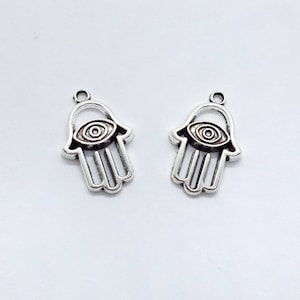 Hamsa Hand Charms, Fatima Hand, Lucky Hand, Evil Eye Pendants, Jewellery Making Supplies, 10 Pieces