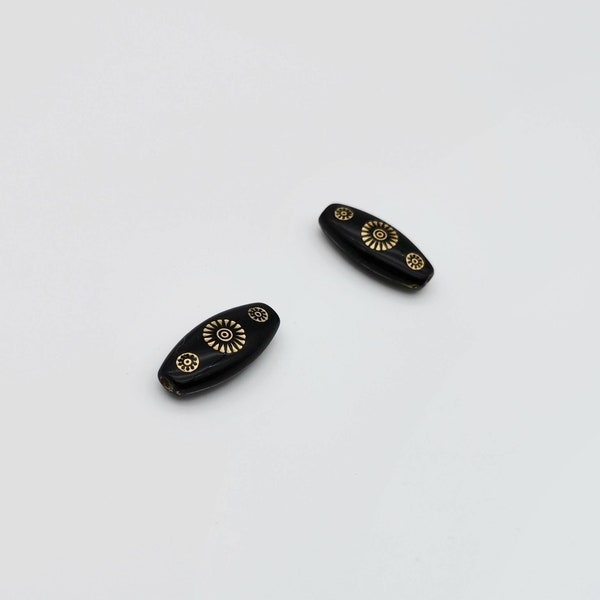 Perles acryliques noires avec or, perles avec détail doré, perles tubulaires en acrylique noir pour boucles d'oreilles, collier ou fabrication de bracelet, 4 pièces