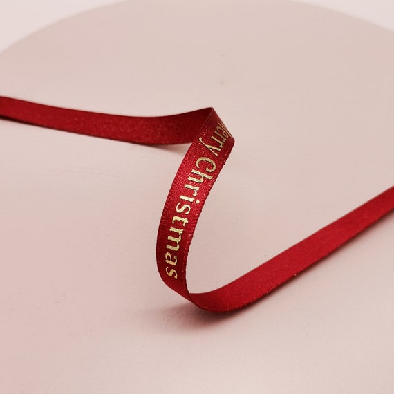 Christmas Gift Wrapping Ribbon, Merry Christmas Print Ribbon, Thin