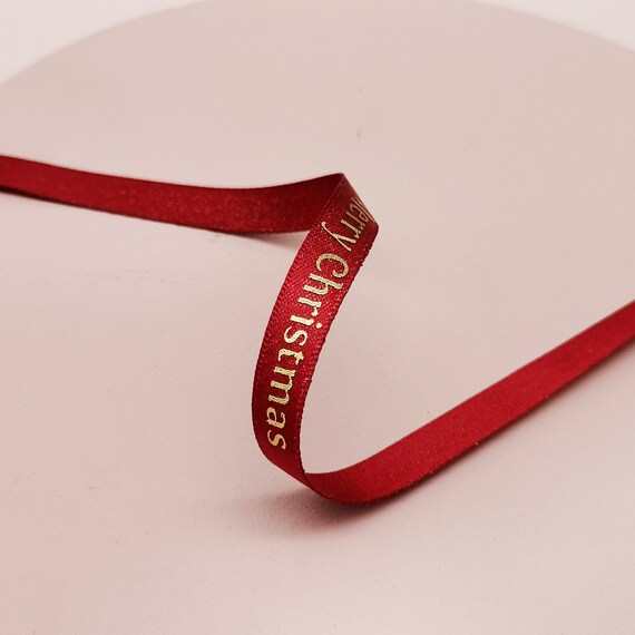 Christmas Gift Wrapping Ribbon, Merry Christmas Print Ribbon, Thin