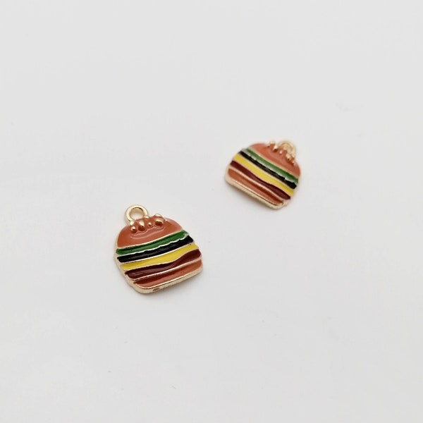 Little Burger Charms, Mini Burger Pendants for Earrings Making, Zipper Pulls, Necklace Making, 2 Pieces