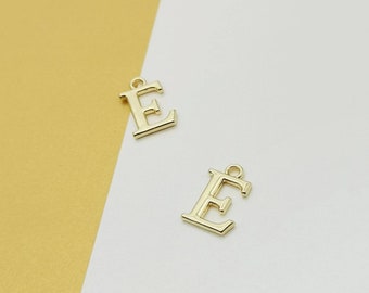 Letter E 2 in 1 Charm, Gold E Alphabet Charm, Letter E Pendants, Initials Charm, 4 Pieces