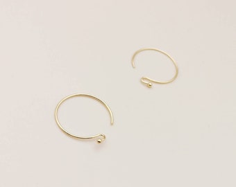 18k Gold Plated Hoop Earring Component: Open Hoop with Ball (6 Pieces)