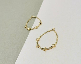 Gold Hoop 2 in 1 Pendant, Gold Hoop Boucles d'oreilles ou collier Making Charms, Gold Hoops with Stars, 2 Pieces