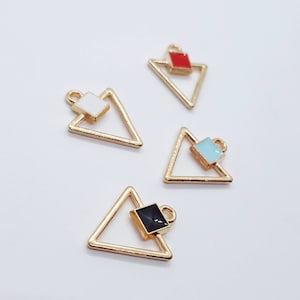 Triangle Charms, Triangular Frame Enamel Earring Pendants, Jewellery Making Supplies, 6 Pieces
