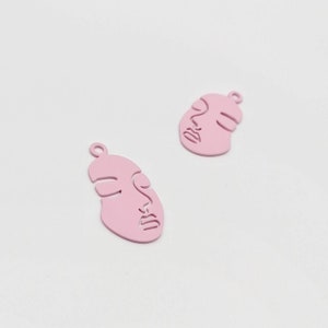 2 Pieces Silhouette 2 in 1 Pink Face Charms, Abstract Face Pendants, Earrings Making or Necklace Making