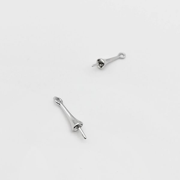 Rhodium Plated Screw Bail, Bead Caps, White Gold Color Screw Bails for Beads, Jewellery Screw Bails, 2 Pieces.