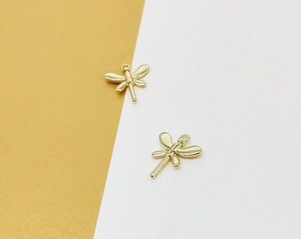 Gold Plated Brass Dragonfly 2 in 1 Charms, Dragonfly Pendants, Abstract Dragonfly, Jewellery Making, 4 Pieces