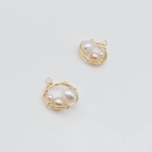 18k Gold Freshwater Pearl Charm Pendant: 2-in-1 Jewelry Making (20mm)