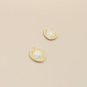 1 Piece Pearl Pavé Heart Charms, Heart Pendants, Classic French Pendants For Jewellery Making, Jewellery Making Supplies,