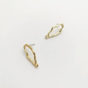 Organic Shape Hoop and Post, Loop Earring Studs, Freeform Loop, Pendant Hoop Studs, Gold Tone Loop Studs, Surgical Steel Post, 4 Pieces.