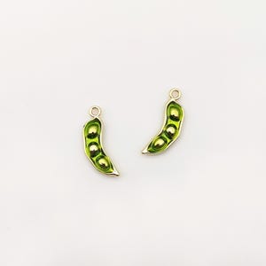 Green Peapod Charms: Epoxy Coated Metal Pendants (2 Pieces)