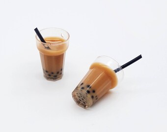 2 ciondoli Bubble Tea, ciondolo in vetro marrone per tè al latte per la creazione di gioielli kawaii