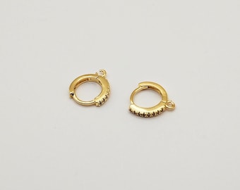 18k Gold Plated Huggie Hoop Earrings with Cubics (2 Pieces)