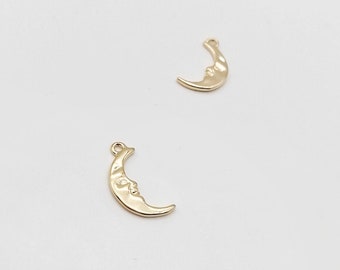 18k Gold Plated Crescent Moon Face Charm: Jewelry Making (8x16mm)