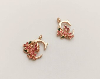 Enamel Flower Letter C Charm: Gold Initial Pendant (2 Pieces)