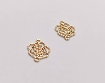 バラの花びらのイヤリングチャーム、ゴールドフラワーコネクタ、ジュエリー製作用品、4個