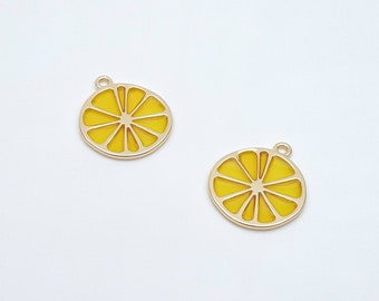 Zitronenscheibe Charms: Gelbe Obst Anhänger (2 Stück)