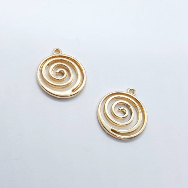 Gold Spiral Charm, Polished Gold Pendants, Jewellery Making Supplies, 4 Pieces