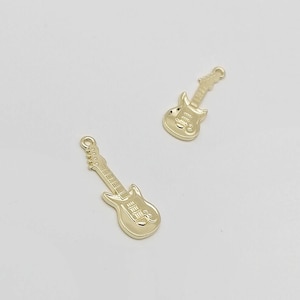 Electric Guitar 2 in 1 Charms, Shiny Gold Guitars, Guitar Pendants for Earrings or Necklace Making, Guitars for Zipper Pull, 4 Pieces