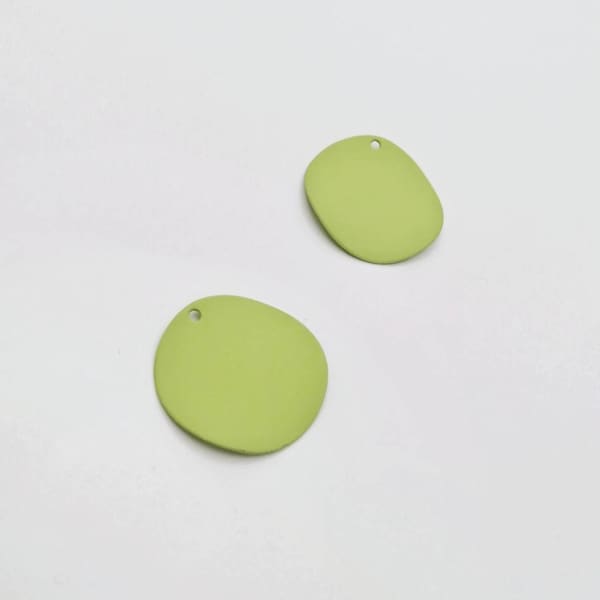 Macaroon Green Brass Pendants: Powder Coated Curved Charms (2 Pcs)