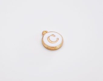 White Enamel Letter C Charm: Initial Pendant (2 Pieces)