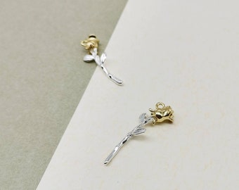 Gold and Silver Rose 2 in 1 Charm, Simple Rose Pendant, Golden Rose, Rose For Earrings Making or Necklace Making, 1 Piece