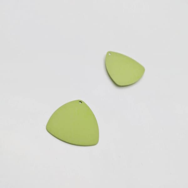Macaroon Green Brass Charms: Powder Coated Triangle Pendants (2 Pcs)