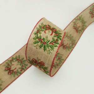 Christmas Bow Making Ribbon Traditional Hessian Xmas Ribbon for Gift Wrapping, Wreath Making Ribbon, Decoration Ribbon Wide for Crafting