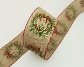 Christmas Hessian Ribbon: 63mm Holiday Wreath Ribbon