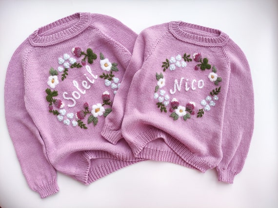 PURPLE PATTERNED KNITTED SWEATER IN COTTON, CHILD PURPLE PATTERNED KNITTED SWEATER IN COTTON, CHILD