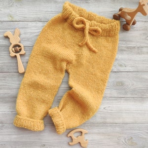 Custom handmade knitted alpaca wool pants for kids, children. Spring, winter clothes for baby boy, trousers for toddler girls. Knit leggings image 1