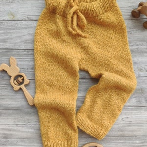 Custom handmade knitted alpaca wool pants for kids, children. Spring, winter clothes for baby boy, trousers for toddler girls. Knit leggings image 2