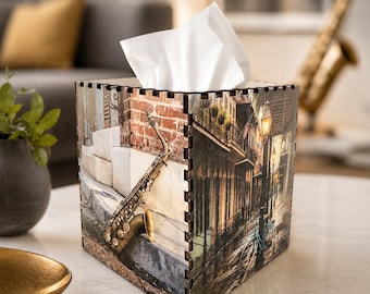 New Orleans Tissue Box Cover | Louisiana Decor Wooden Tissue Holder