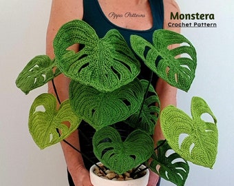 Tutorial fotografico modello pianta Monstera/formaggio svizzero all'uncinetto - Modello pianta all'uncinetto - per decorazioni, bouquet e composizioni