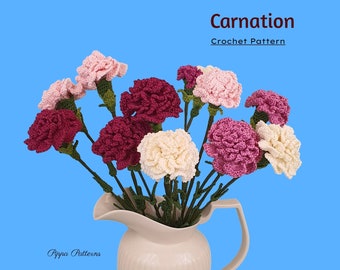 Crochet Carnation  Pattern - photo tutorial - Crochet Pattern for Decor, Bouquets and Arrangements