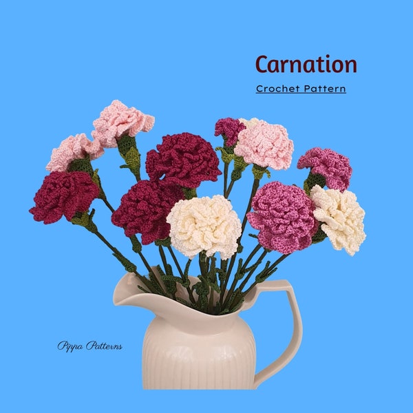 Crochet Carnation  Pattern - photo tutorial - Crochet Pattern for Decor, Bouquets and Arrangements