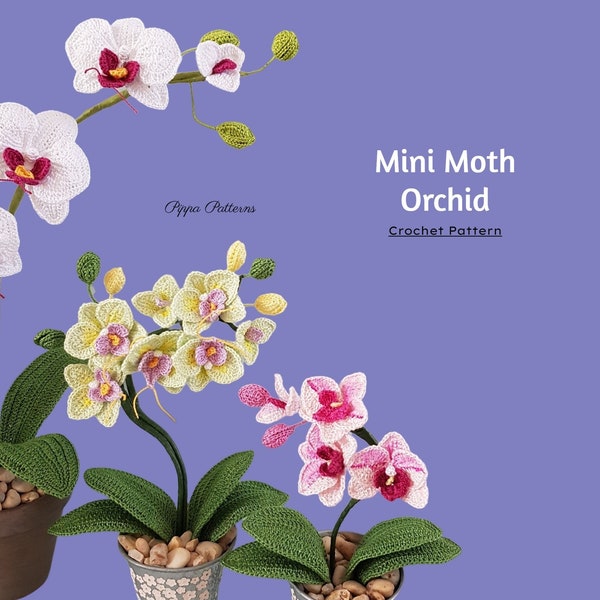 Gehaakt mini-mottenorchideepatroon - fototutorial voor decor, boeketten en arrangementen