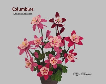 Crochet Columbine Pattern  -  Crochet Flower Pattern - photo tutorial - crochet pattern for Decor, Bouquets and Arrangements