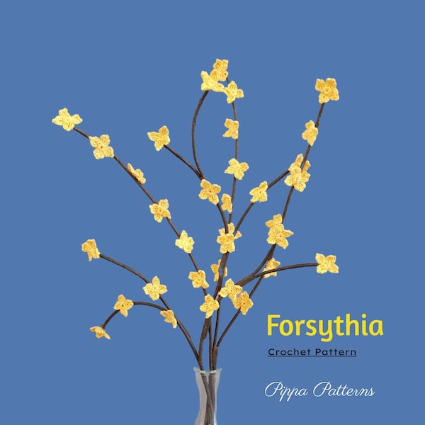 Forsythia Crochet photo tutorial Pattern Gold Rain  floral Arrangements.