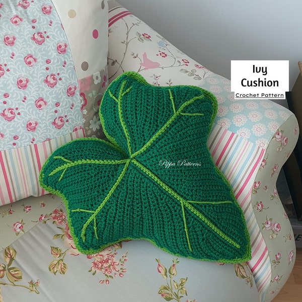 Coussin motif feuille de lierre au crochet - coussin lierre - tutoriel photo