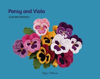 Crochet Pansy and Viola Pattern Crochet Flower Pattern - crochet pattern - photo tutorial for Decor, Bouquets and Arrangements