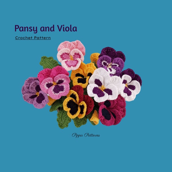 Crochet Pansy and Viola Pattern Crochet Flower Pattern - crochet pattern - photo tutorial for Decor, Bouquets and Arrangements