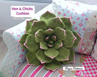 Fotohandleiding Hen & Chicks-kussenpatroon - Patroon gehaakt plantenkussen