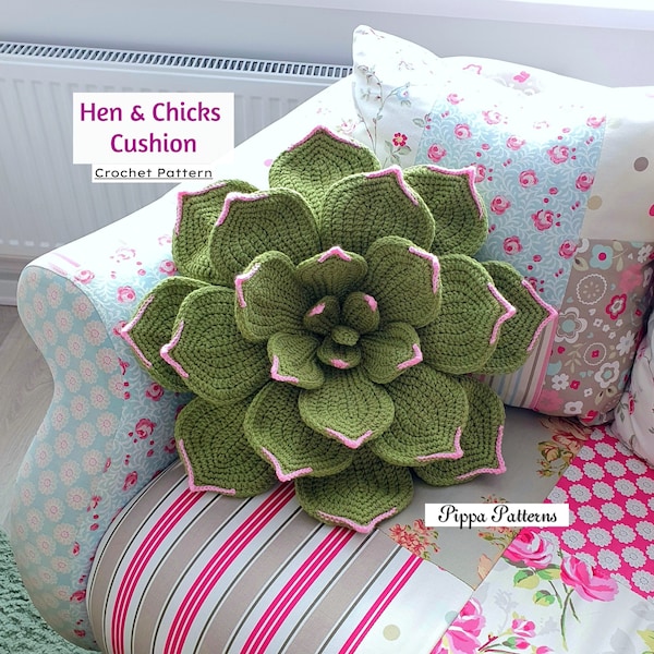 Tutoriel photo sur le modèle de coussin Poules et poussins - Modèle de coussin végétal au crochet