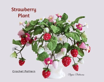 Tutoriel photo de modèle de fleur de plante de fraise au crochet Décoration de la maison de jardin Arrangement floral