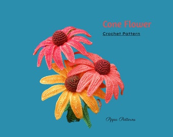 Crochet Cone Flower Pattern photo tutorial - crochet pattern for Decor, Bouquets and Arrangement